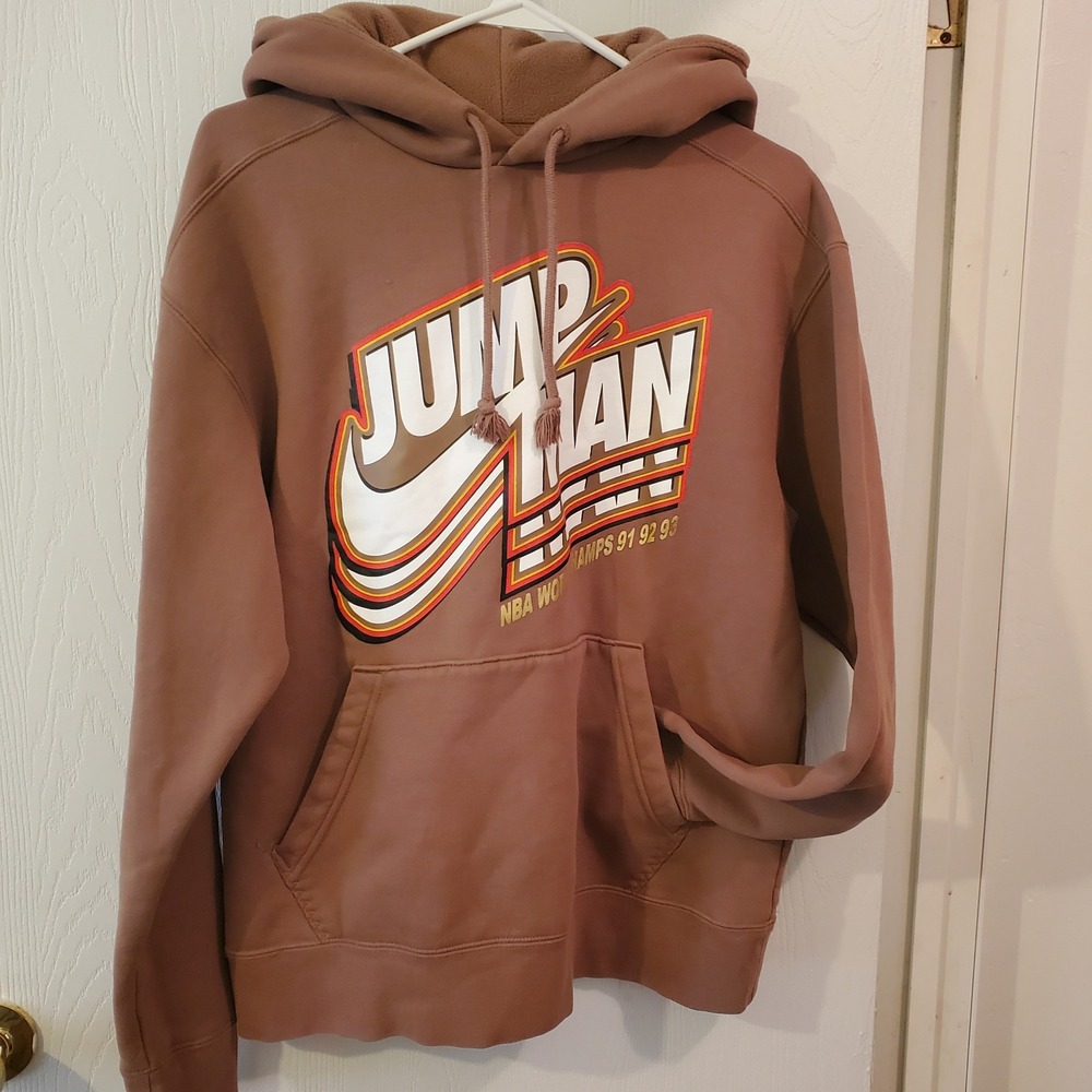 Jordan Jumpman Mens Brown NBA World Champs 91 92 93 Soft Graphic Hoodie Medium